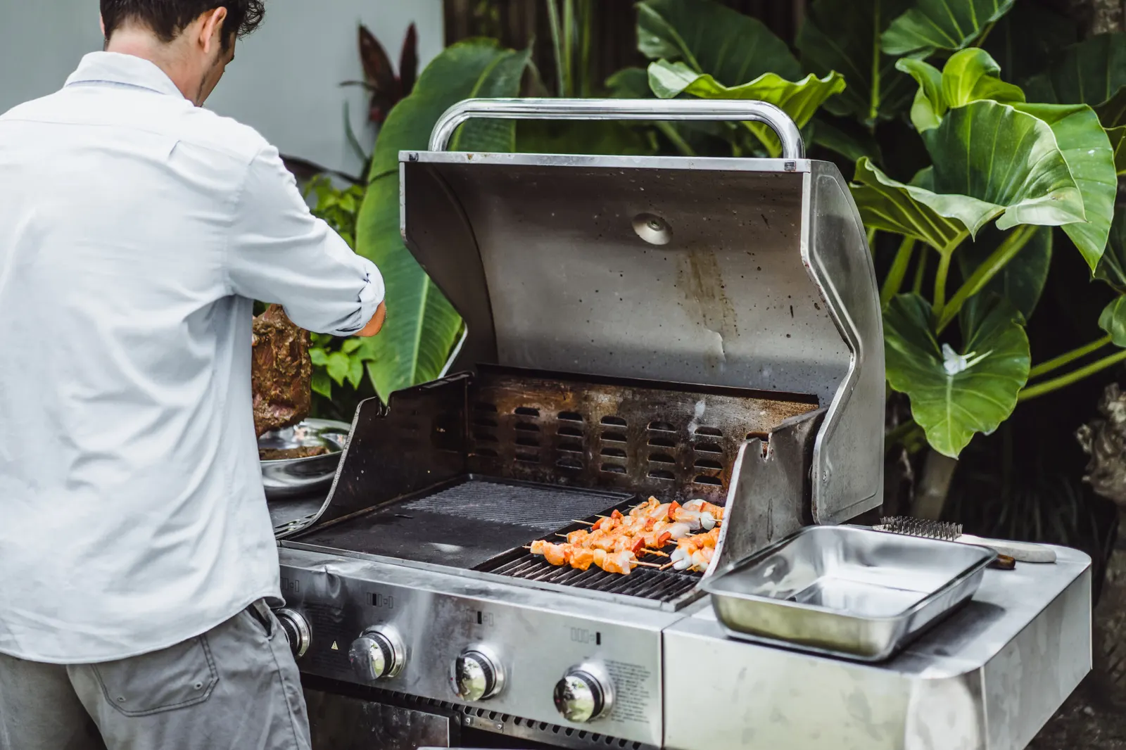Outdoor kitchens in Aubrey, TX — stone counter with stainless grill
